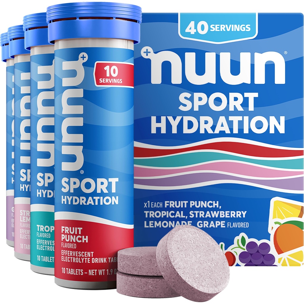 含有镁、钙、钾、氯和钠、Gluten Free & Vegan、混合火焰的Nun运动电解片,4 Pack(共计40种)