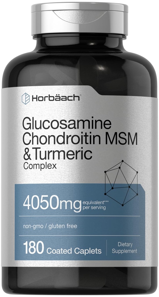 Horbäach Glucosamine Chondroitin MSM → 4050 mg → 180 caplets → Turmeric → Triple Structure → Non-GMO & Gluten Free Supplement 互联网档案馆的存檔,存档日期2013-04-02.