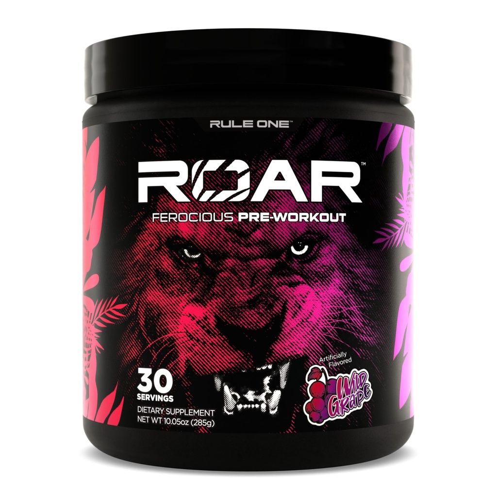 规则1 R1 Roar - 与Creatine,Beta-Alanine,Citrulline,Electrolytes & Cafeine(30架,野葡萄)合作的预战粉