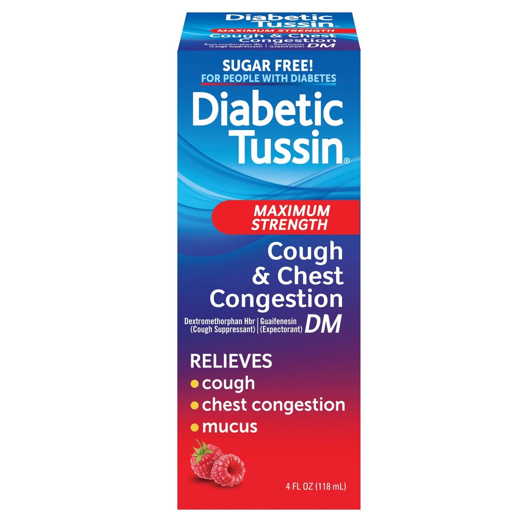 Diabetic Tussin DM 最大强度咳嗽和胸塞 减肥液体 cough Syrup, 对糖尿病患者的安全性 Berry Flavored, 4 Fl Oz (Pack of 1)