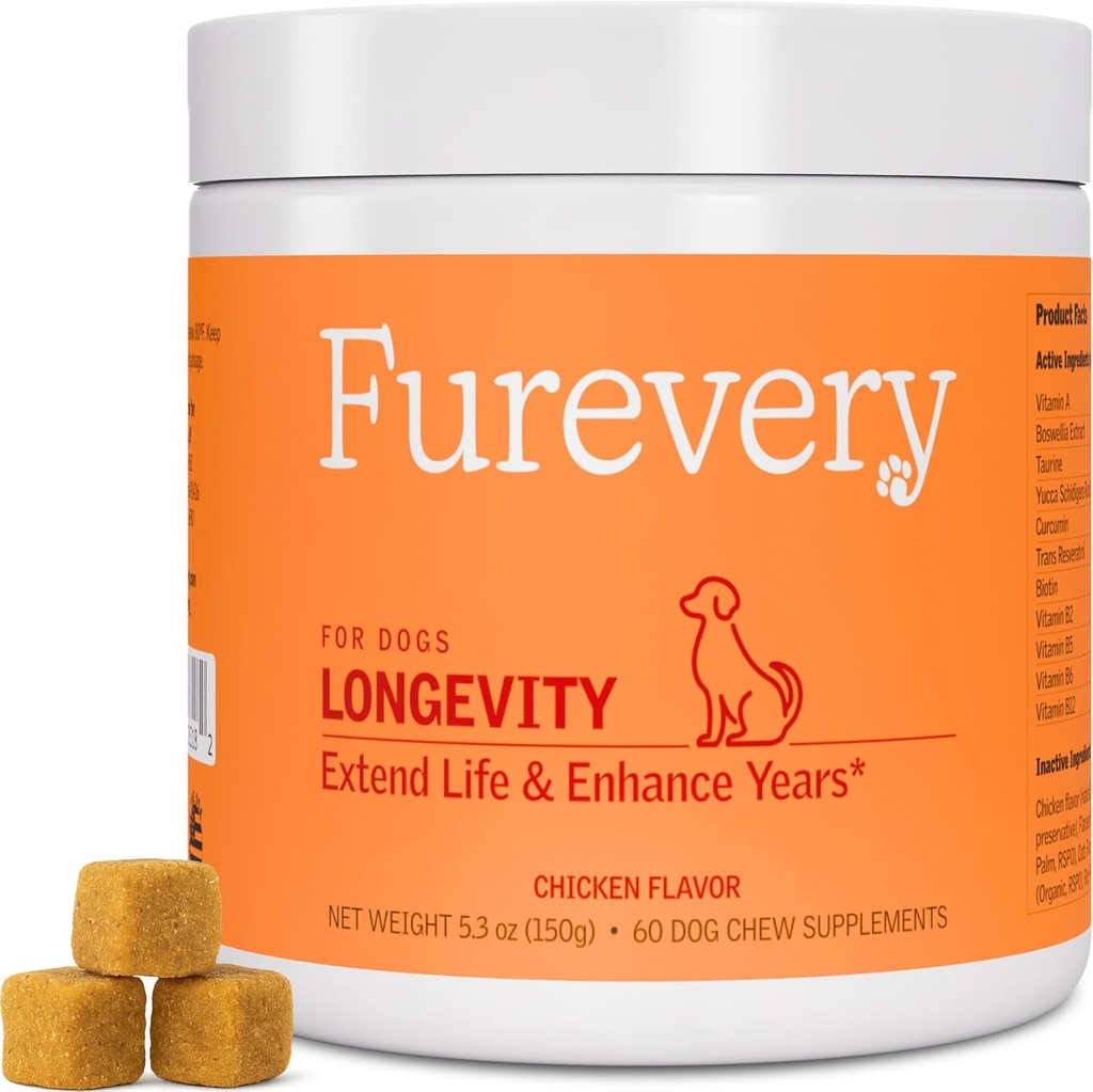 长寿狗 多维塔明 11-in-1 每日 Chews Chicken Flaxseed, 60 Counter, 支持Hip和联合健康, Imune System, Skin and Coat, 心脏健康, 能量和生命力