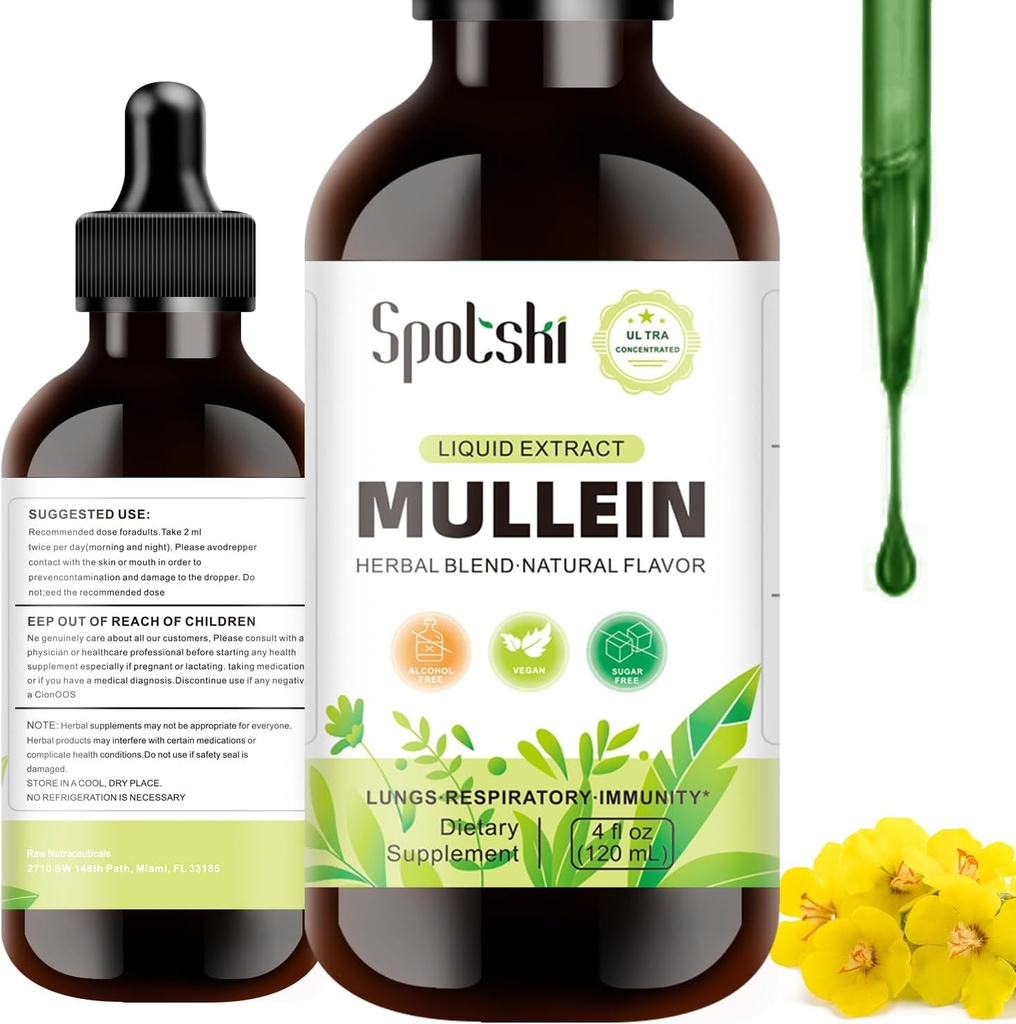 Mullein Drops for Lungs - Lung Detox for Respiratory System,天然睡眠援助和免疫支持,Tincture Drops 非GMO,蔬菜1个月供应