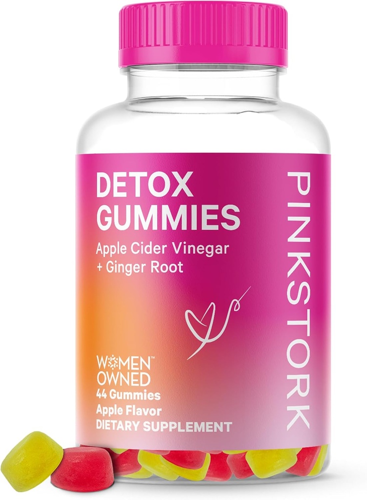 Pink Stork Detox Gummys,苹果苹果苹果苹果苹果酒Vinegar Gummys 与Ginger一起帮助支持Bloating,Gut Health and Digestion, Chewable ACV Gummys - 44 Counter, 1包, 0.3磅