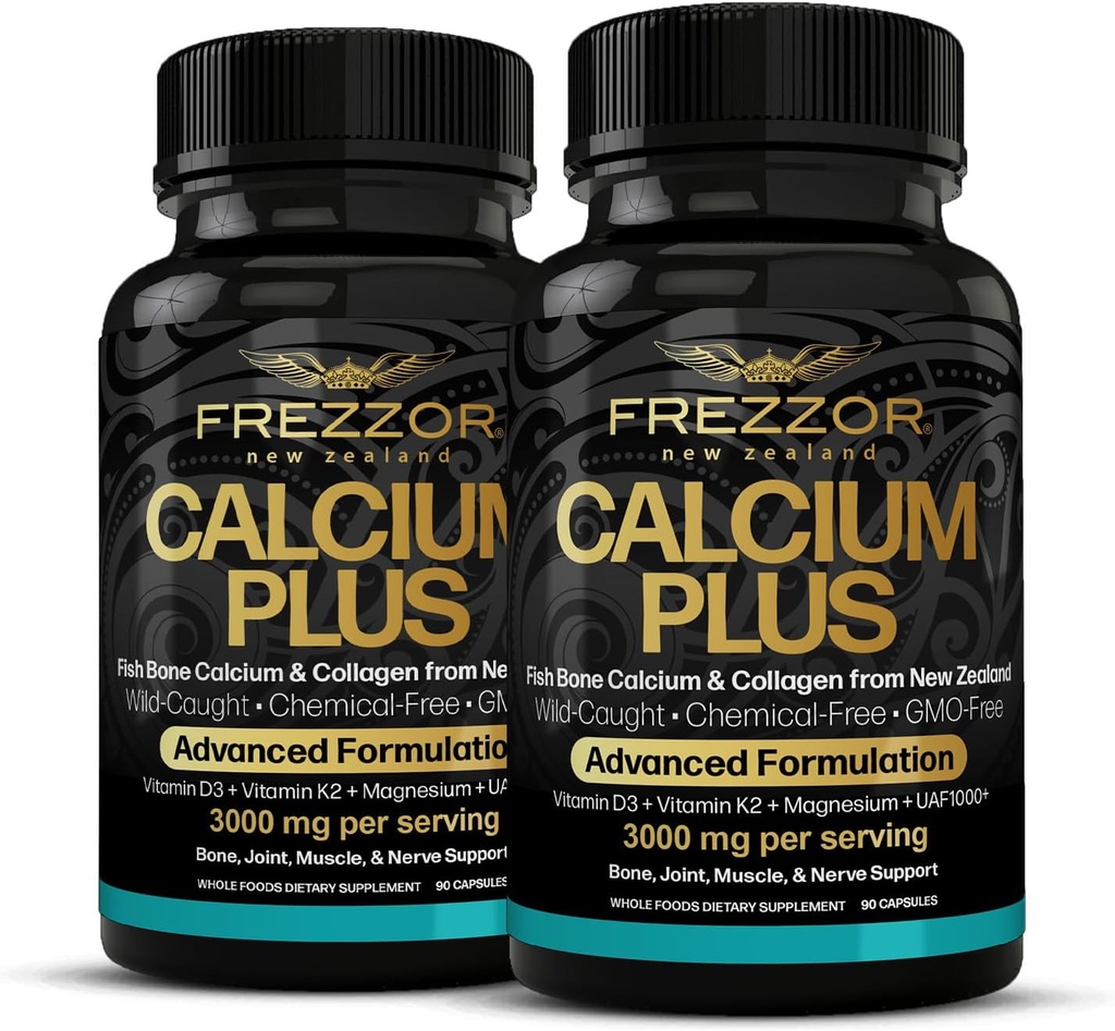 FREZZOR Calcium Plus配有UAF1000+超抗氧化剂用于骨质健康与骨质密度,支持健康身体体重,基本骨质建材矿物的优化比,NZ制造,180盖,2个月供应量
