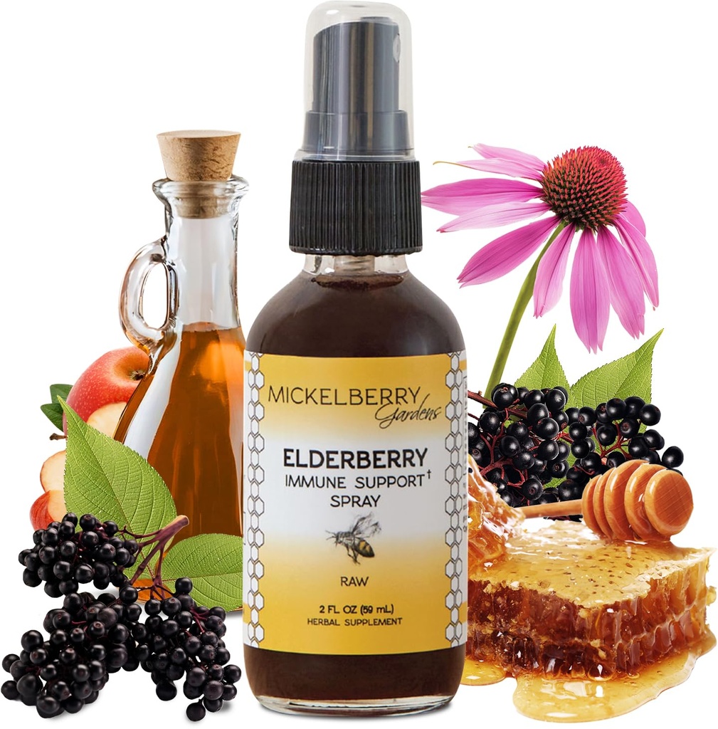 Mickelberry Gardens 长生贝里蜂蜜方案喉管喷洒 -- -- 儿童与成年人的自然免疫支持和喉管大衣(2 Ounces)