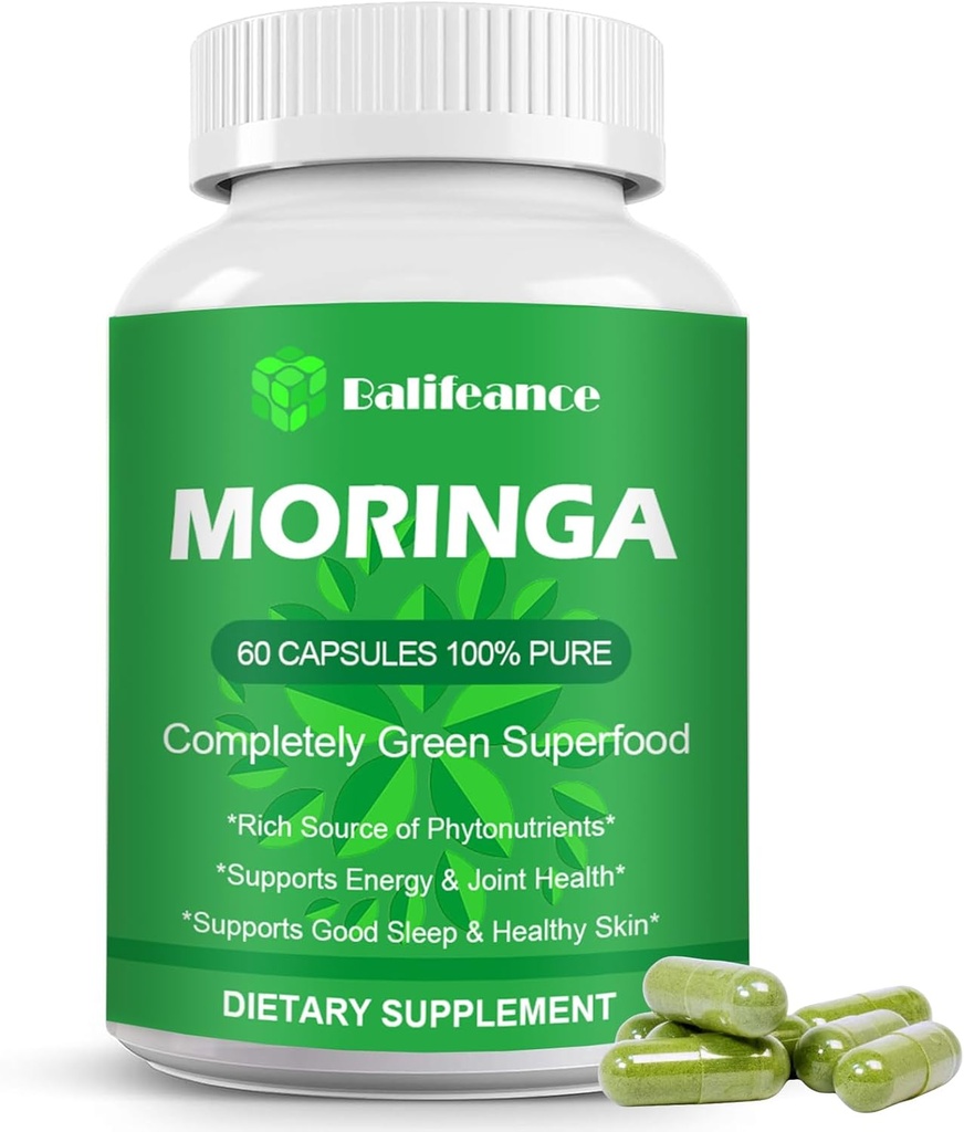 Moringa Capsules 800mg,纯Moringa粉末 Capsules - 支持能源,皮肤健康,Gut Health+ 男子和女子的Gut Health + 绿色抗氧化剂超食品 w/Essicial维生素和氨基酸 A1