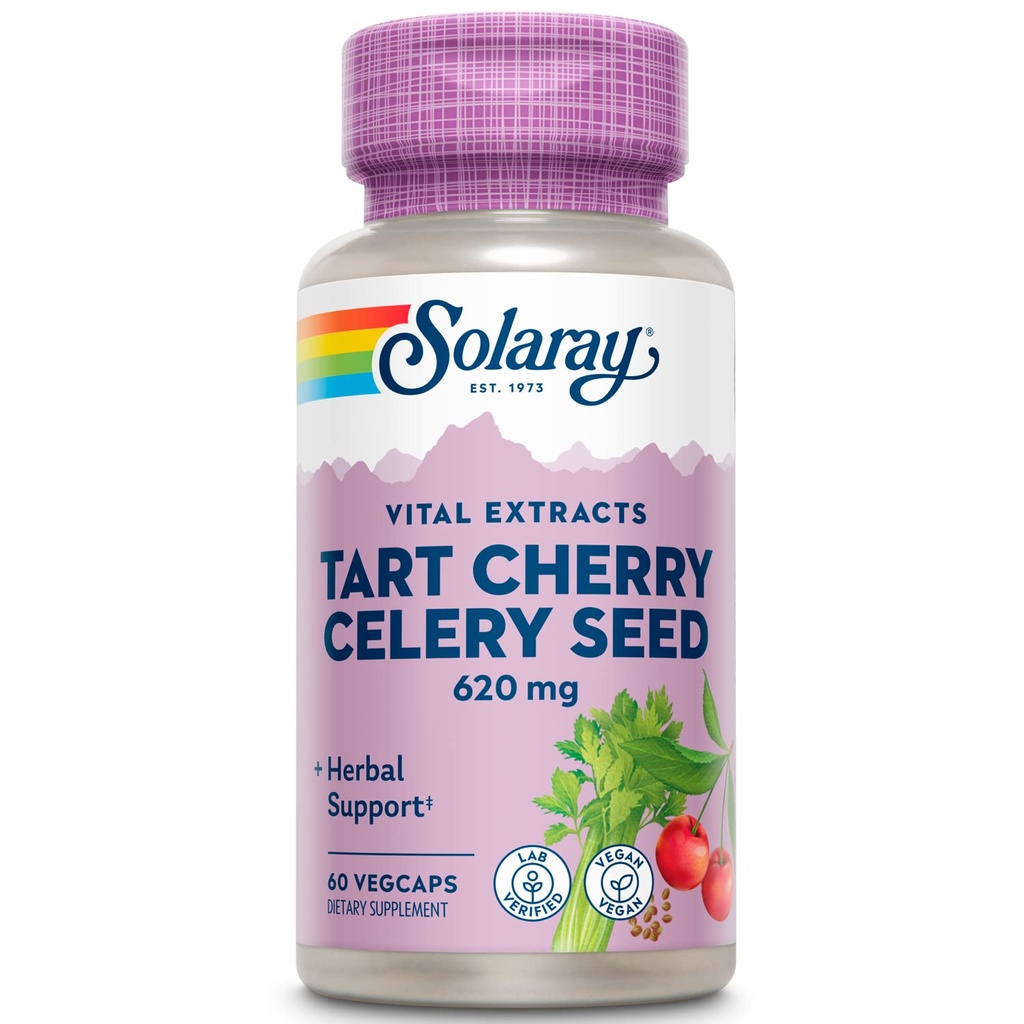 SOLARAY Tart Cherry & Celery种子 健康尿酸水平,联合,肌肉恢复和睡眠支持 QQ 60 Veg Caps