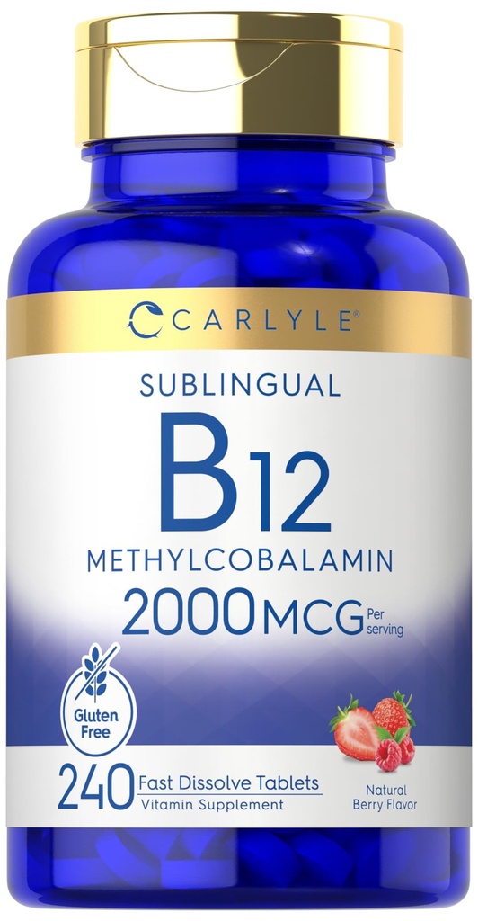Carlyle B12 维生素 2000 mcg → 240 快速溶解片 → 亚语言 甲基Cobalamin → Berry Flavor → 蔬菜,非GMO & Gluten 免费补充
