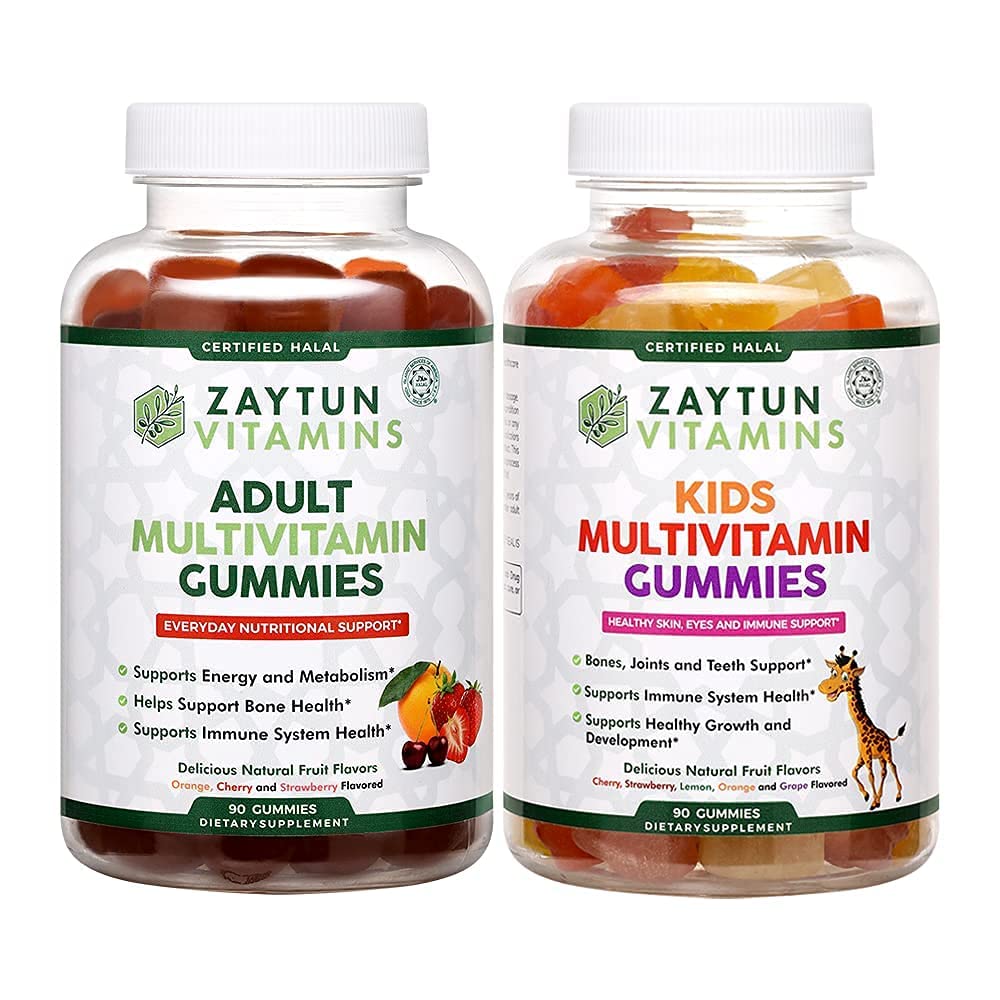 Halal Kids和成人多维他命Gummys,全日营养支持家庭,蔬菜,支持能量和健康增长,美国制造-Halal维生素