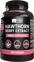 纯原始原料 Hawthorn Berry 提取器 无镁或水稻填充器, 永远纯, 实验室验证(365 Capsules)