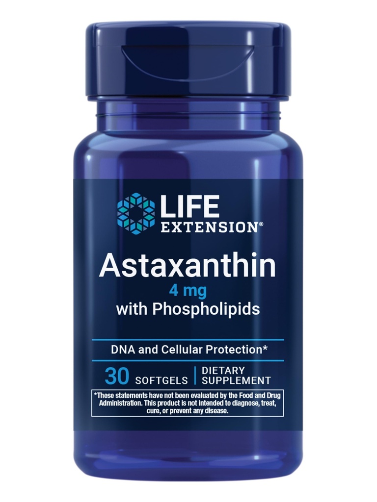 生命延伸 Astaxanthin with Phospolipids – 抗氧化剂支持,眼部健康 – Algae-Derived – Gluten-Free, Non-GMO – 30 Softgels (英语).
