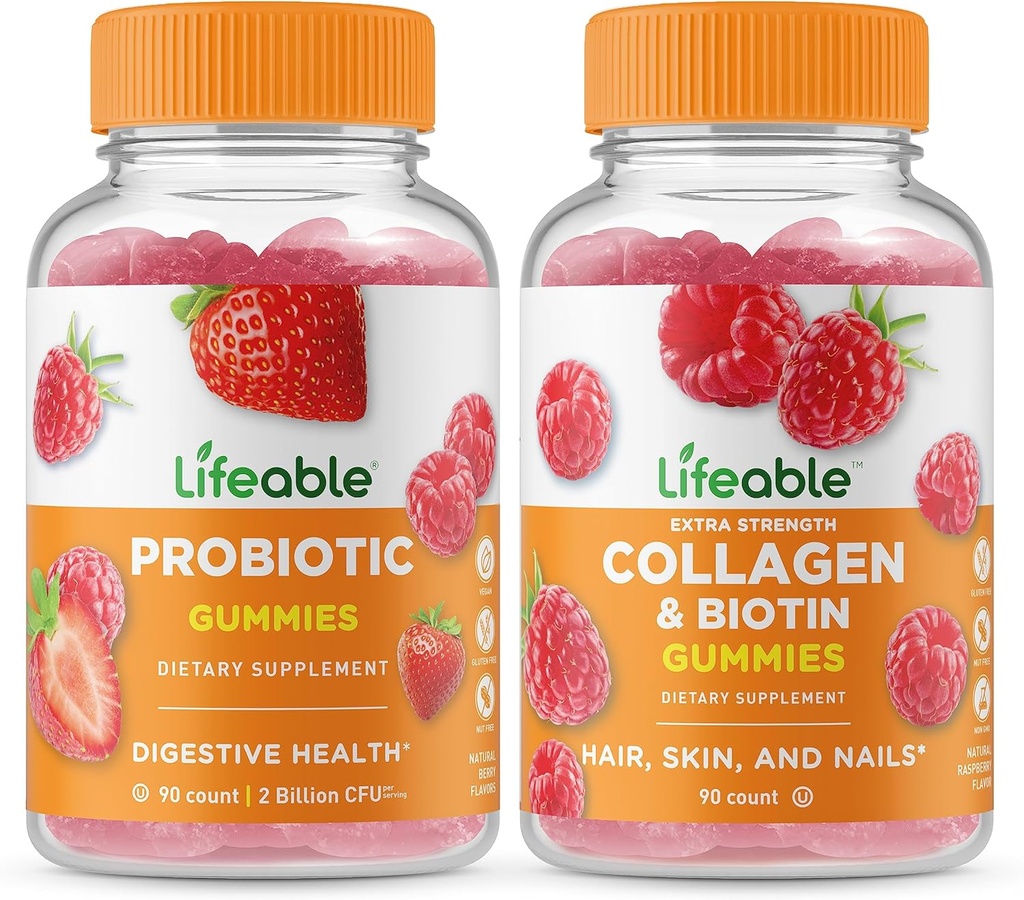 活生生2亿CFU + Collagen & Biotin, Gummys Bundle - 大品尝,维生素补充,Gluten Free, GMO Free, Chewwable Gummy
