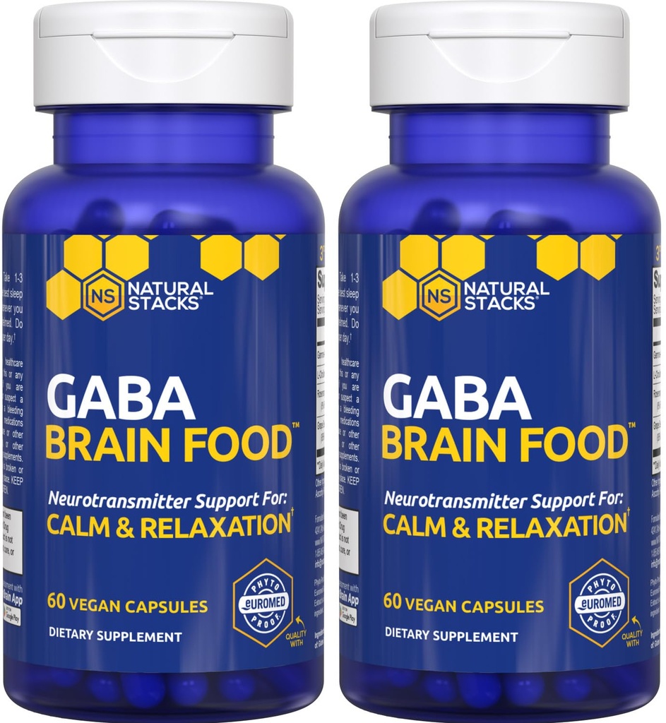 GABA 脑食品 - GABA 配L-Citrulline & Grape种子节选 - 支持冷静和放松 - 夜间睡眠援助 - 支持生产Gamma 氨基丁酸 - 120 L-Citrulline Capsules