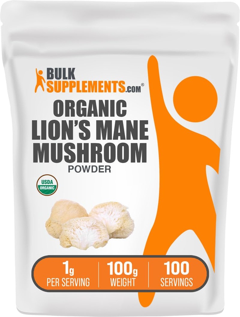Bulk Assupports.com 有机狮子马内蘑菇粉 - 狮子马内蘑菇,蘑菇补充 - Vegan & Gluten Free,每架服役1g,100g(3.5 oz)(包1)