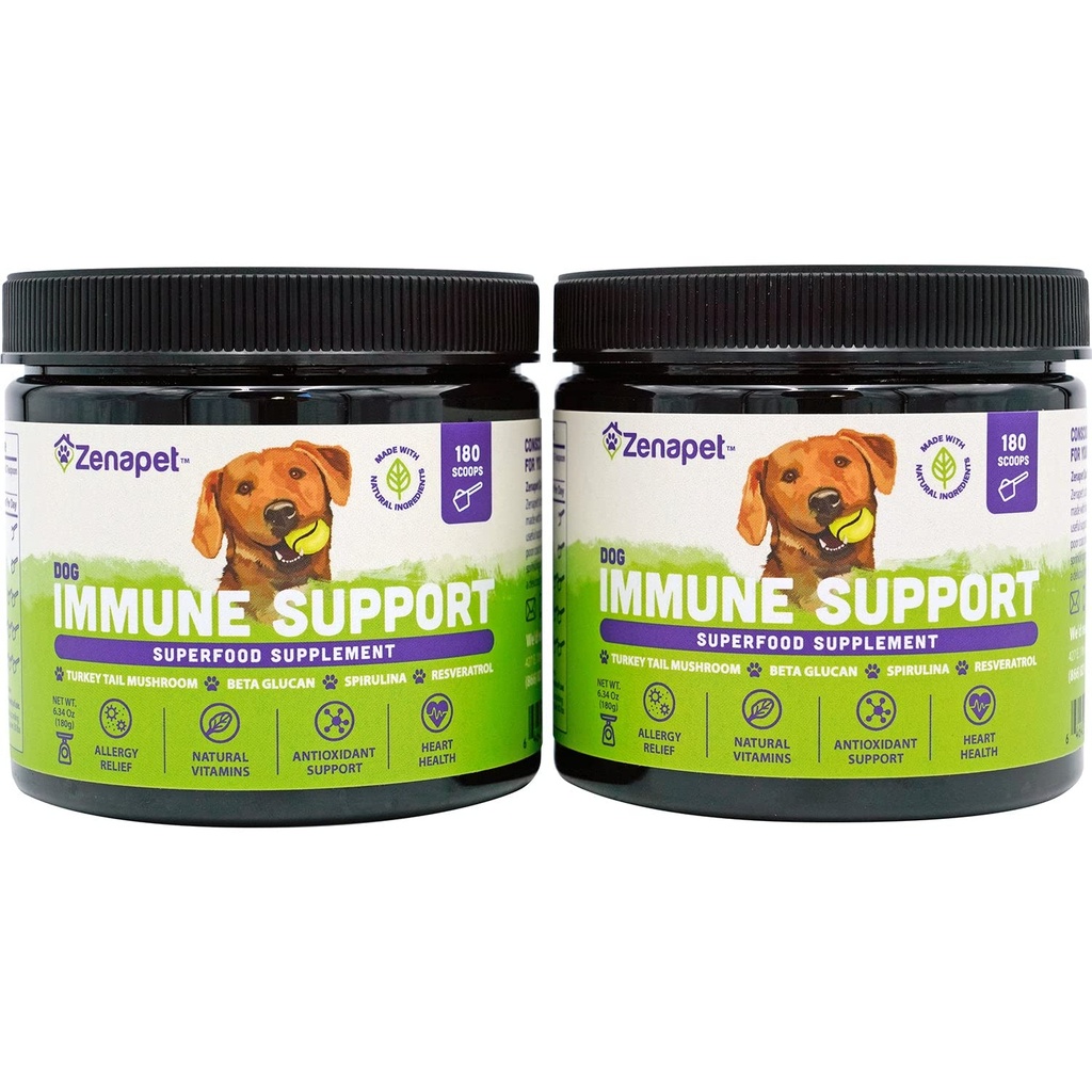 ZENAPET 狗免疫支持 Premium Powder Topper, Turkey Tail, Spirulina & Beta-Glucan, 支持健康免疫系统和文摘, Human-Grade, 美国制作