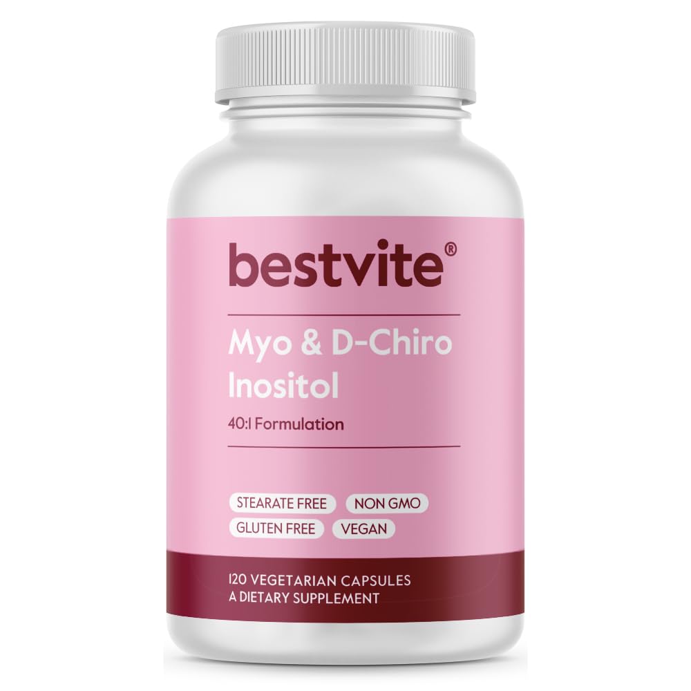 BESTVITE Myo & D-Chiro Inositol(120个蔬菜卡普勒斯) - 40:1 比例 - 无 Stearates - Vegan - 非 GMO - Gluten Free