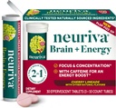 NEURIVA Brain + Energy 补充剂,临床测试的神经元用于聚焦和浓度,维生素B12,和咖啡因的150mg用于即时能量刺激,30cmt Cherry Limeade Efferscent 片