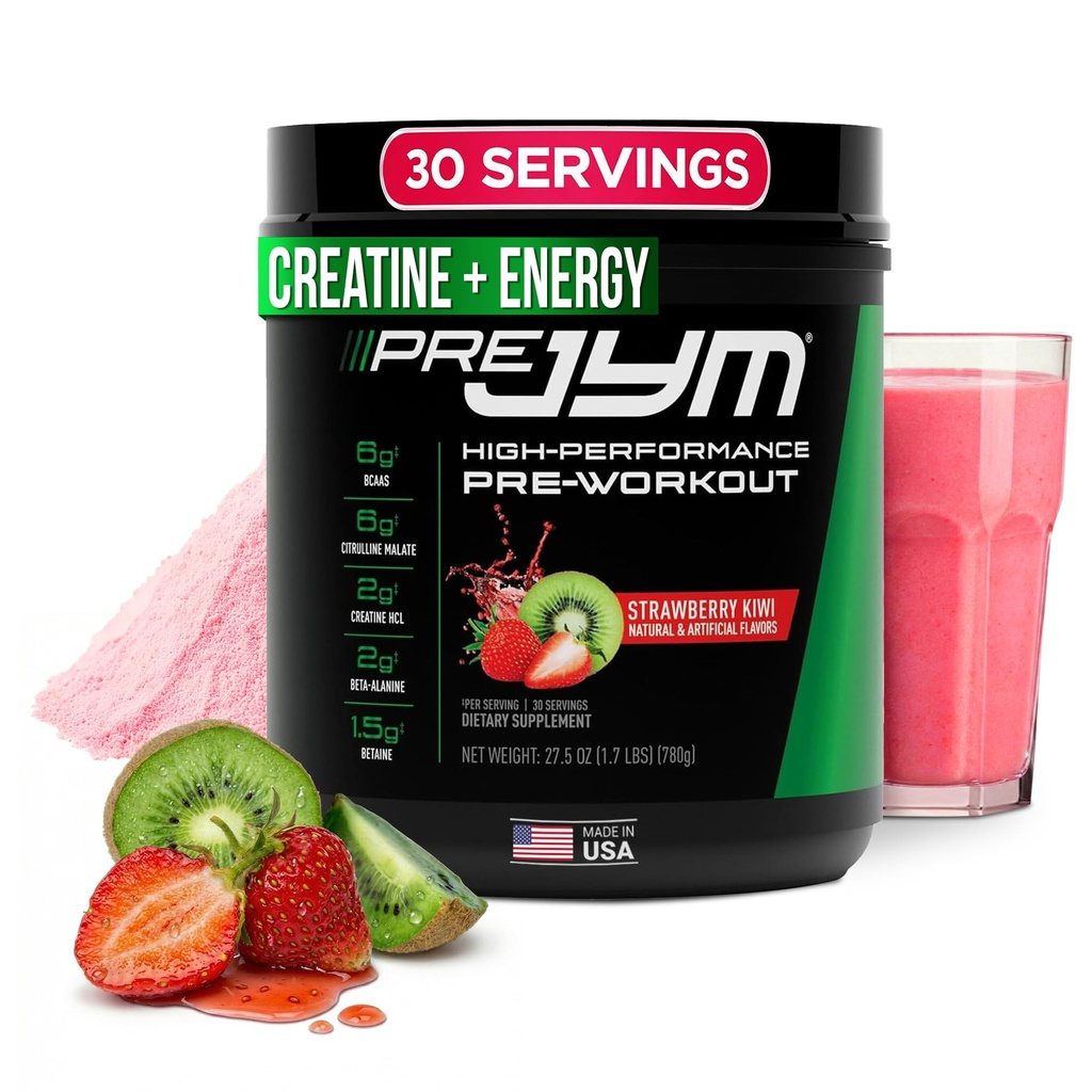 JYM 补充科学 前 JYM 草莓 Kiwi 工作前粉 - BCAAs, Nootropoctics, Creatine HCI, Citrulline, Beta-Alanine, Betaine, Taurine, Huperzine 30 服务