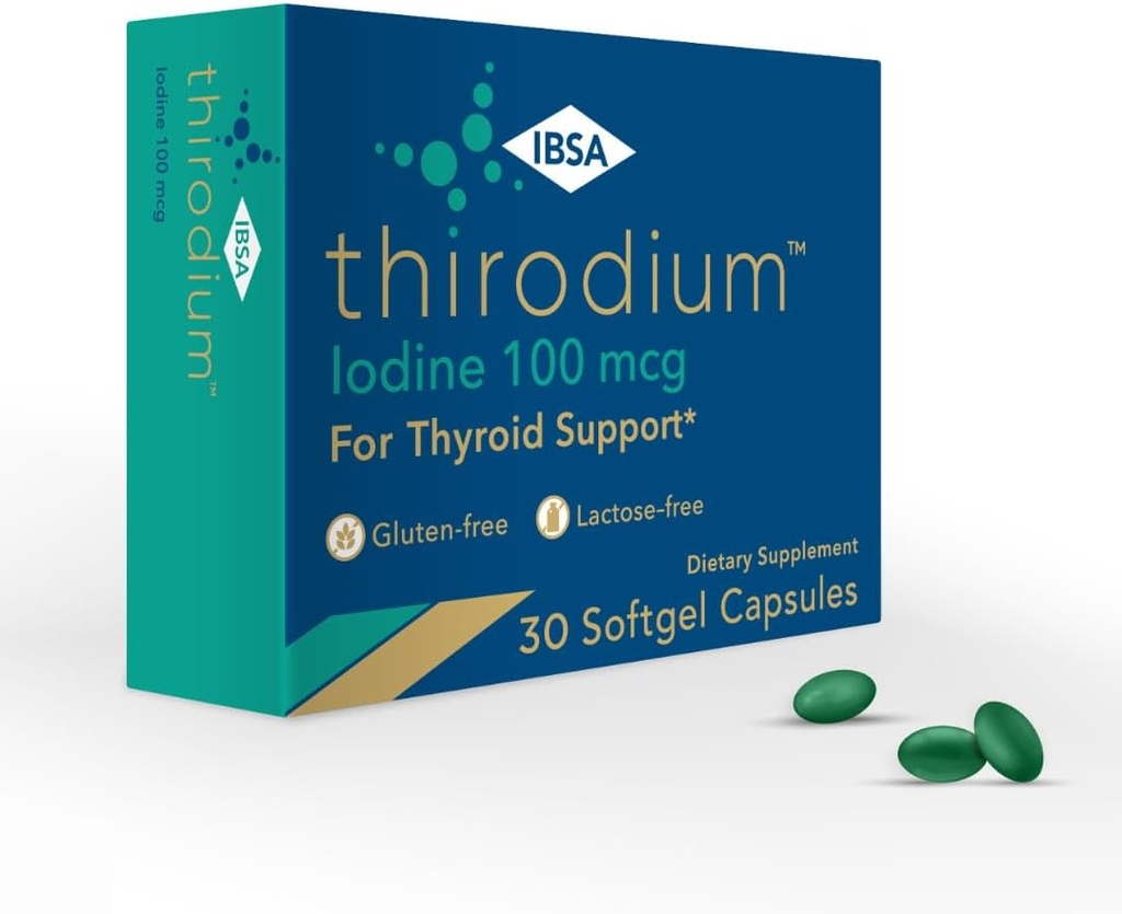 Thirodium - 甲状腺支持补充剂 - 100mcg碘酸钠(Sodium Iode) - 30 Soft-Gel Capsules for high acception - Gluten - 无糖,无糖,非GMO