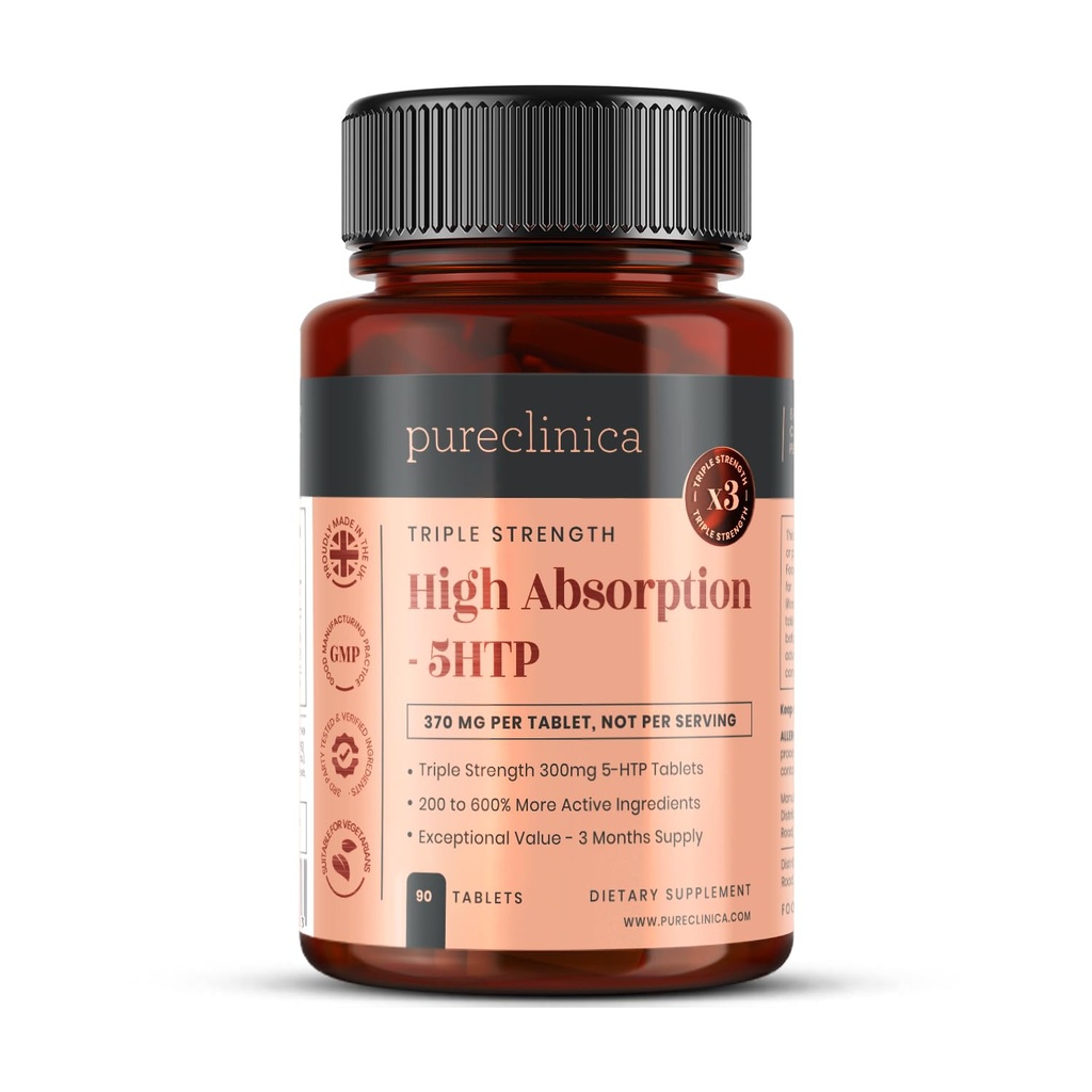 高吸附量 5HTP 300mg x 90片 - 供应期3个月. 配有维生素C、B6和黑椒提取器