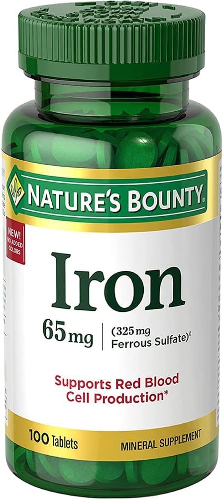 自然丰产I.Ron 65mg, 325 mg Ferrous Sulfate - 细胞能量支持 - 65mg - 100 Tablets,.