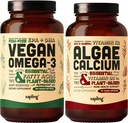 Vegan Omega 3 180 Softgels & Algae Calcium Bundle - Plant 基于植物的DHA & EPA脂肪酸,来自红藻的钙补充物,含有维生素K2 & D3,镁,锌,硼,矿物综合体