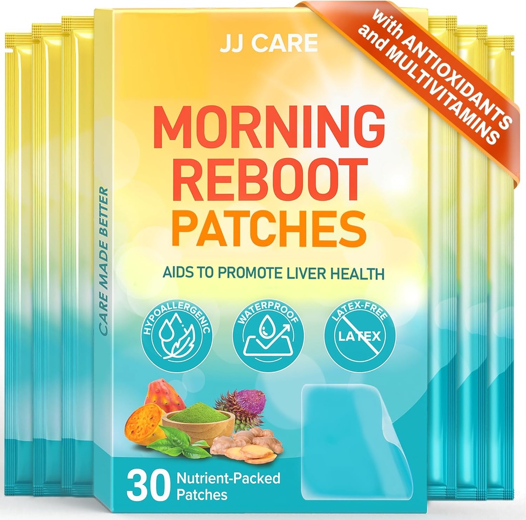 JJ CARE Morning Reboot Patch 30 pcs, 个人包装(有7 pcs B12 Patches), 爱心觉醒, 皮肤友好和最佳单身派对