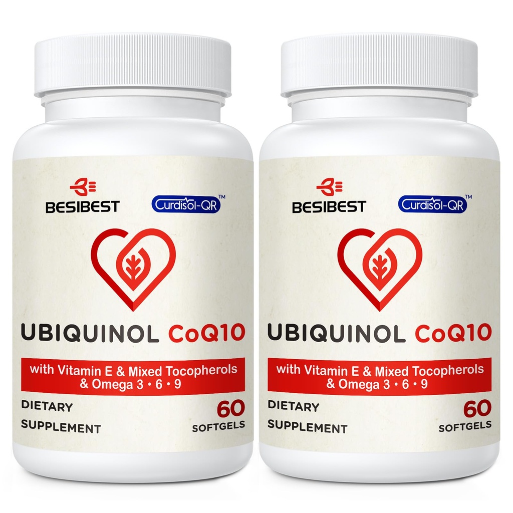 Ubiquinol CoQ10-600mg-Softgel, Active Coq10 Ubiquinol 配有维生素E & Omega 3, 6, 9, 高吸附-Coenzyme-Q10, 能源生产的强抗氧化剂, 测试, 120 计数