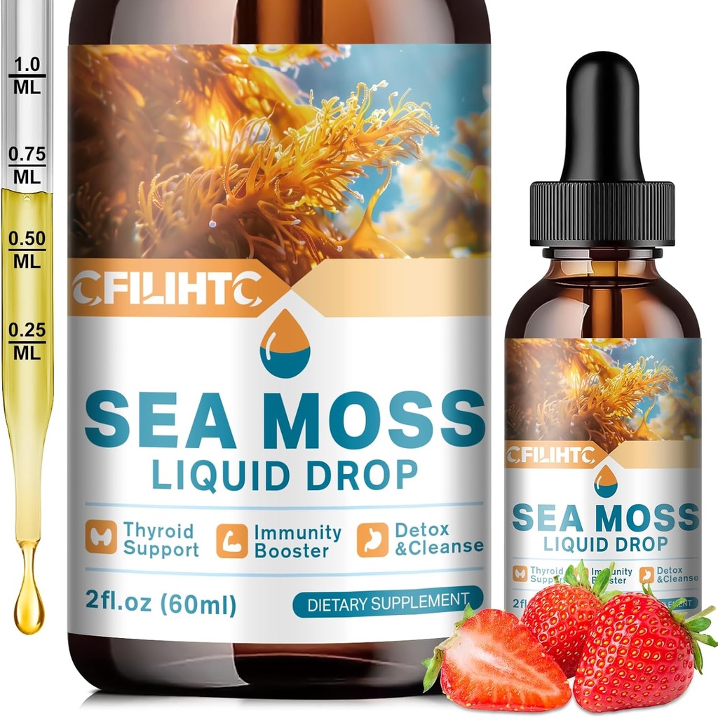 Sea Moss液滴补充剂 爱尔兰海 Moss 与 Soursop Black Elderberry Ashwagandha Burdock 根 - 多维坦斯 Seamos 液滴支持抗氧化剂, Imune, Skin Gut Health, 2 Fl Oz