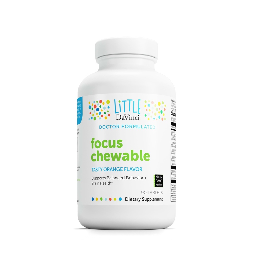 DAVINCI Labs Focus Chewable - 支持行为、脑健康和儿童免疫健康的补充* - 配有维生素B6、福拉特、维生素B12和更多 - 橙色火焰 - 无糖 - 90片