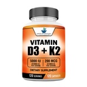 美国标准补充维生素D35000 IU(125mcg)+维生素K2(MK7)200mcg Per Capsule - Gluten Free,非GMO,120 Capsules,120 services,120 Day Supplement