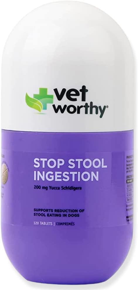 Vet Worthy Stop 凳子摄取 - Coprophagia - 狗肉补品 防止凳子食用 - 狗肉补品 配有 Yucca Schidigera, Parsley Leaf, Chamomile, Thiamine - Liver Flavor, 120块可切食药片