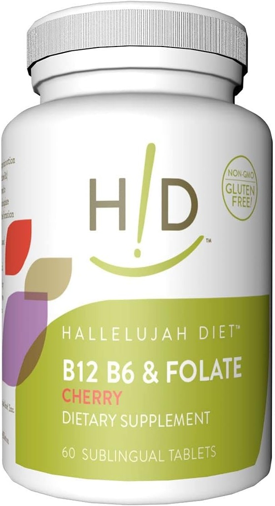 Hallelujah 饮食 B12, B6 & Folate 饮食补充樱桃 Flawared 亚语言维生素(60平板)