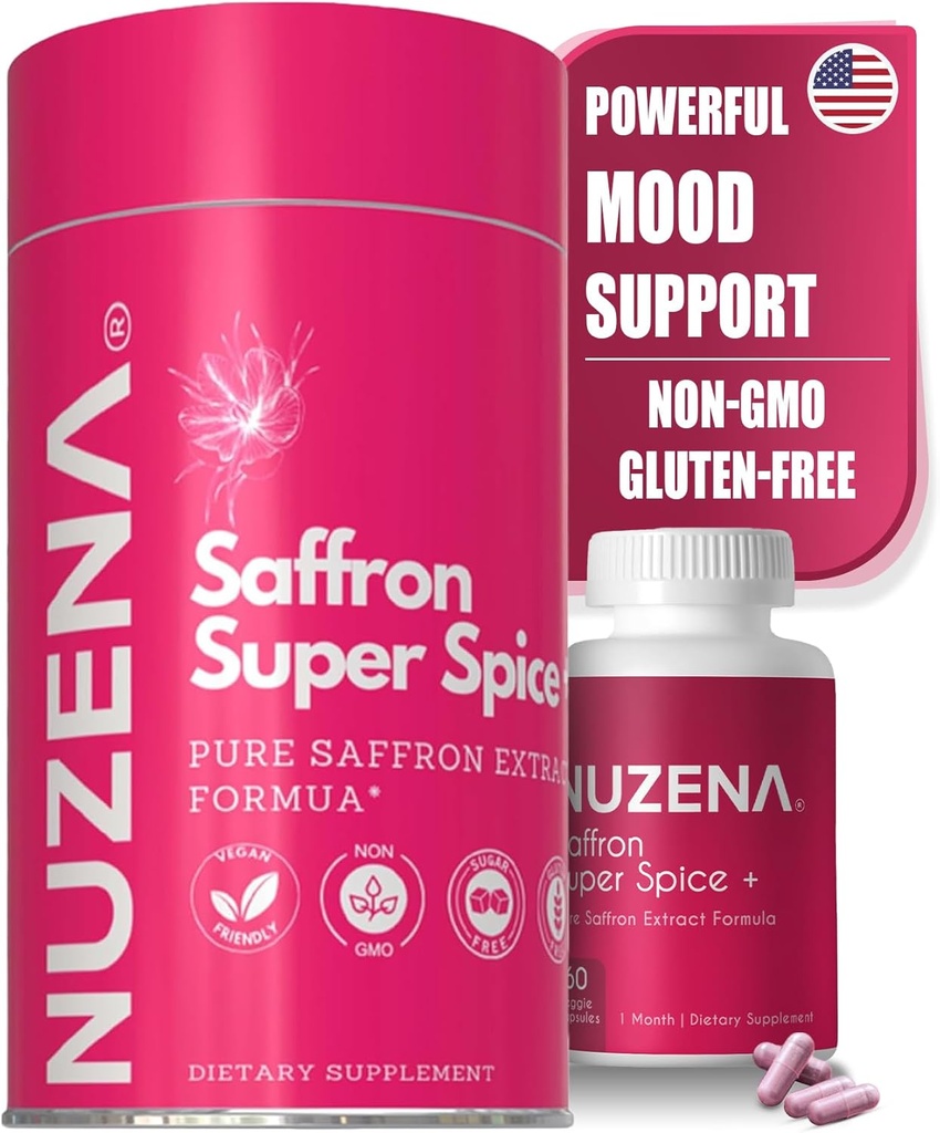 Nuzena Saffron 抽取补充品 – 88.5 mg / service – mod Confuser – Vegan – Non-GMO – 纯沙发补充品 眼睛,记忆和Mood支持 – 包 60(服务大小:1卡普尔)