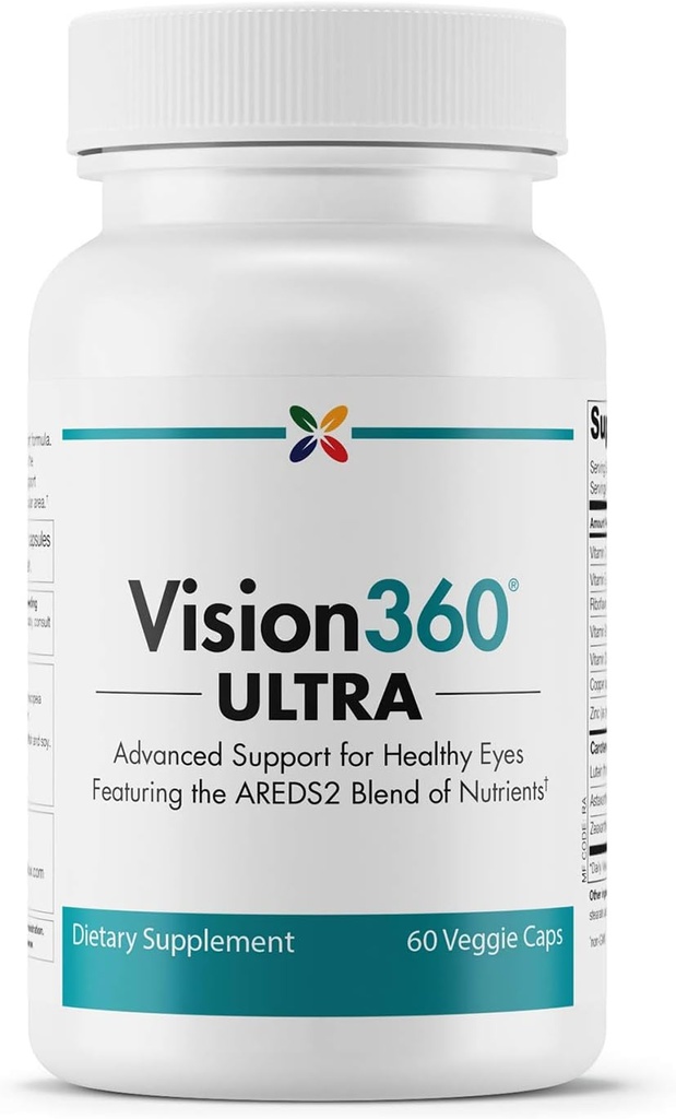 停止现在的老化 - 愿景360 Ultra AREDS2 - 愿景和眼部健康 - 易感眼草原和脂肪 - 维生素C,维生素E,维生素D3,维生素B2和B12,锌,铜,Astaxanthin,Lutein - 60 Vcaps