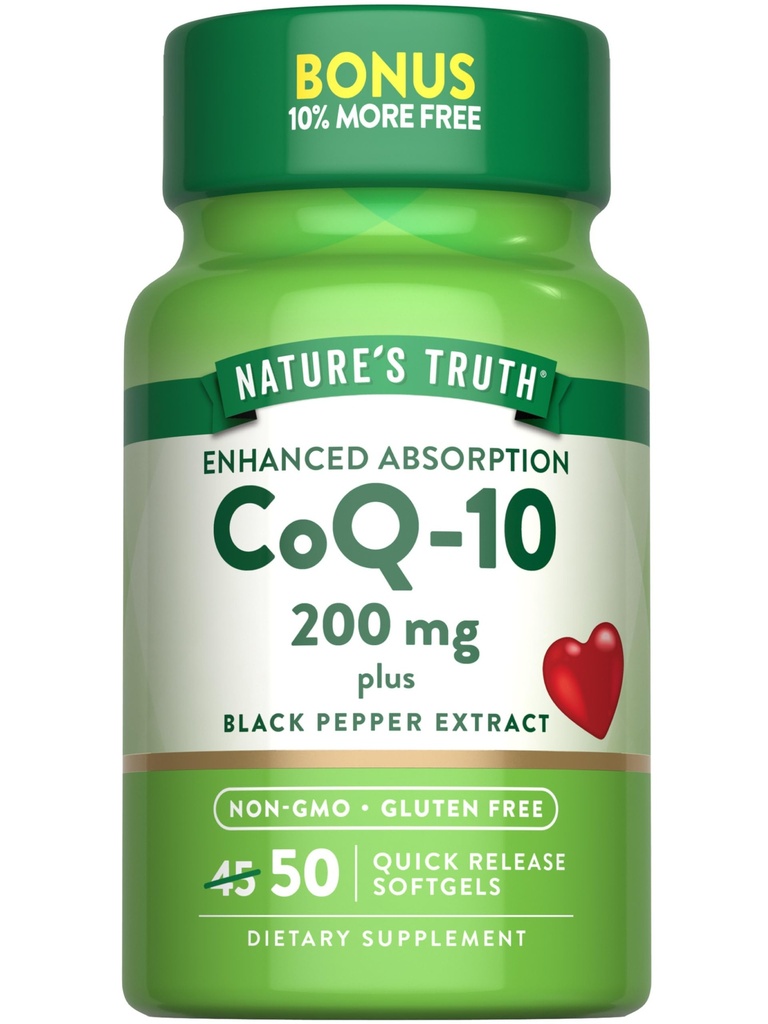 Nature's Truth CoQ10 200mg Softgels QQ50 Counter QQ 强化吸收补充 ++ Black Pepper Extract + Non-GMO, Gluten Free 互联网档案馆的存檔,存档日期2013-12-02.