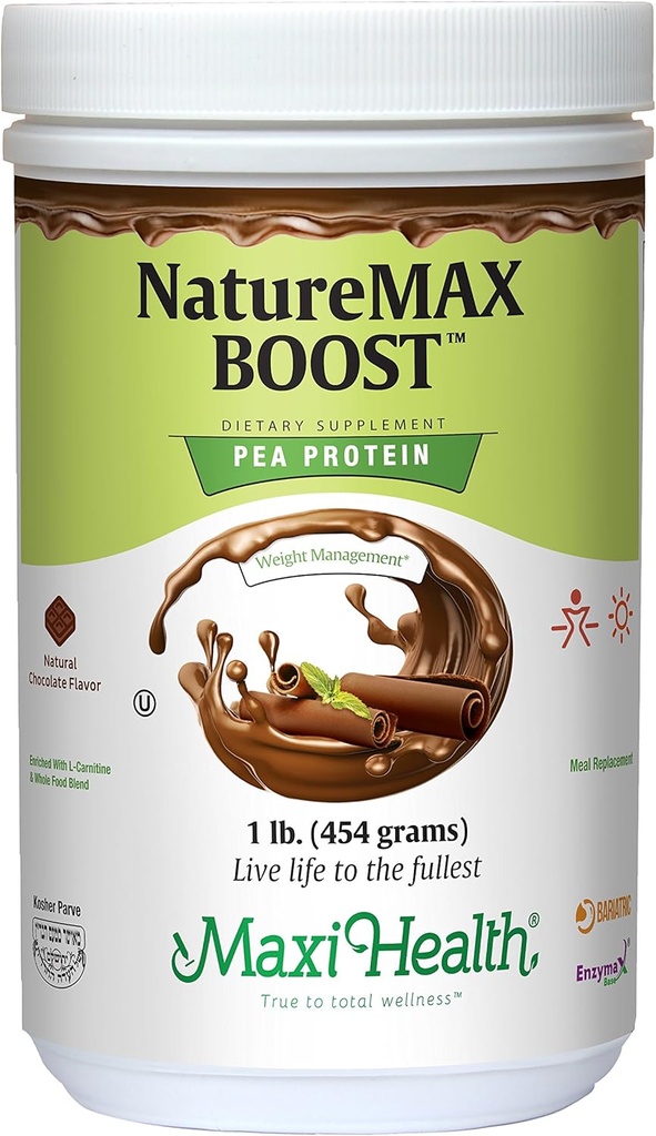NatureMax BoostTM Pea蛋白粉 - 能量补充蛋白质替代 - 20g 蛋白质 Per service - 天然巧克力火焰 - Kosher Vitamin - 1lb.