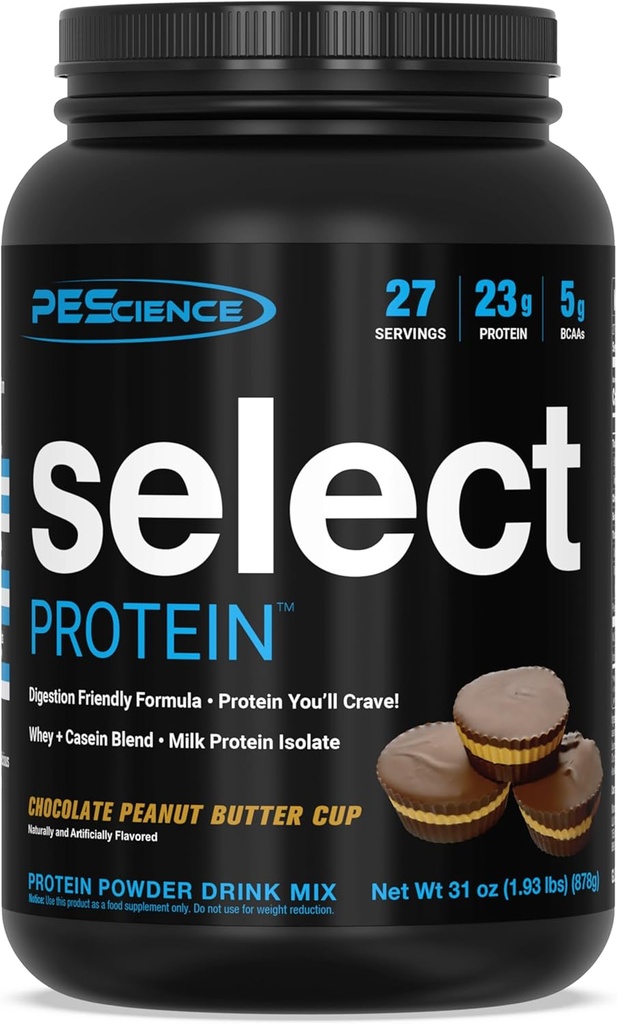 PE科学选择蛋白粉, Whey 和 Casein 混合剂, 男女清洁蛋白粉, 低卡路里, 低卡路里, Keto Friendly, Gluten Free - 巧克力花生酱杯 - 27 services