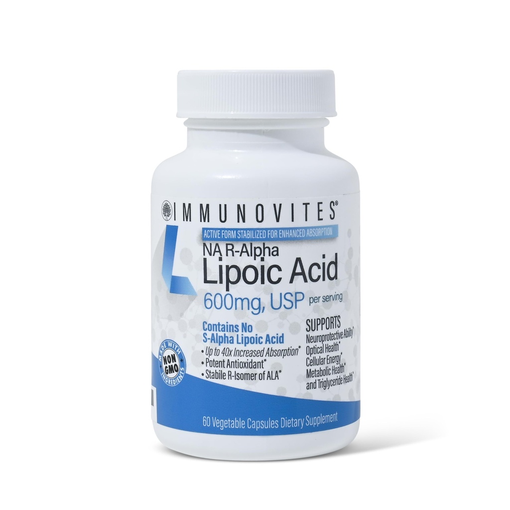 IMM 联合国稳定R-Alpha Lipoic Acid ((True)) 600毫克,每服[[高概率和最多40×增加吸收]] (Na R-ALA)(Na R-LA)(Na R-Lipate)(1瓶)