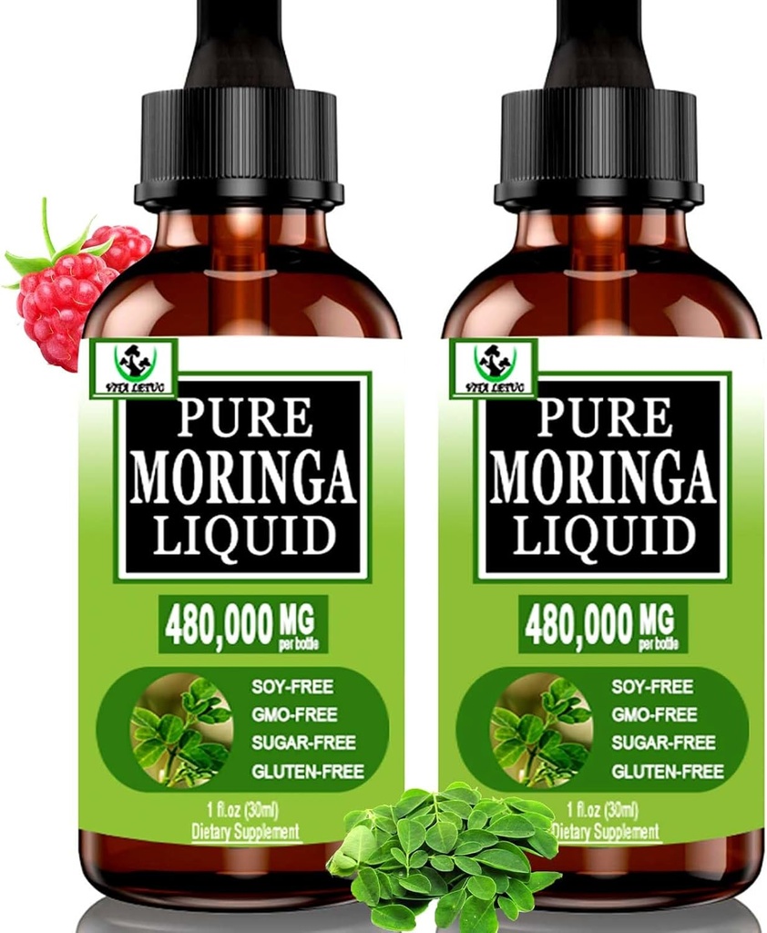(2 Pack) 有机莫林加液滴换能源,Metabolism Imune支持,莫林加叶提取 6X 吸附于粉末卡普尔斯,女性男性绿色超食品补充剂