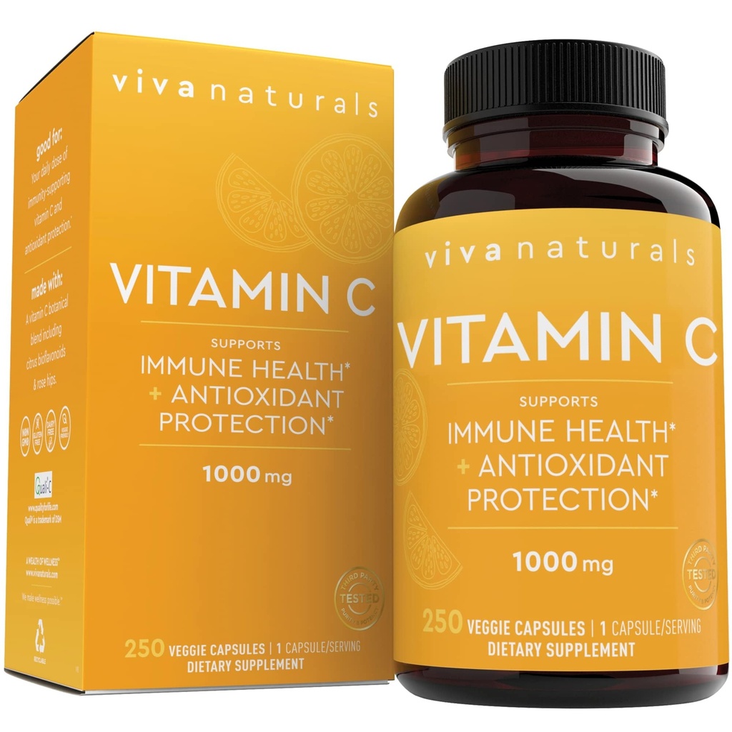 天然维生素C、1000毫克、250个蔬菜卡普尔 — 配有Citrus Bioflavoids & Rose HIPS、用于免疫支持和抗氧化剂保护的非GMO