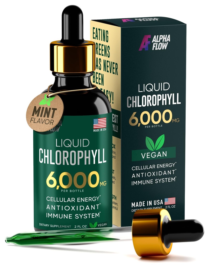 氯脂液滴 6000 mg - Premium Liquid Chlorophyll 补充剂 - Immune Boost的全抗氧化剂,能量增量,消化支持和快速解毒 - 非GMO, Vegan