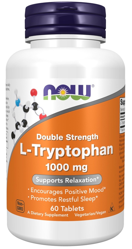 Now Foods 补充食品,L-Tryptophan 1 000 mg,双强,鼓励正模*,支持放松*,60平板