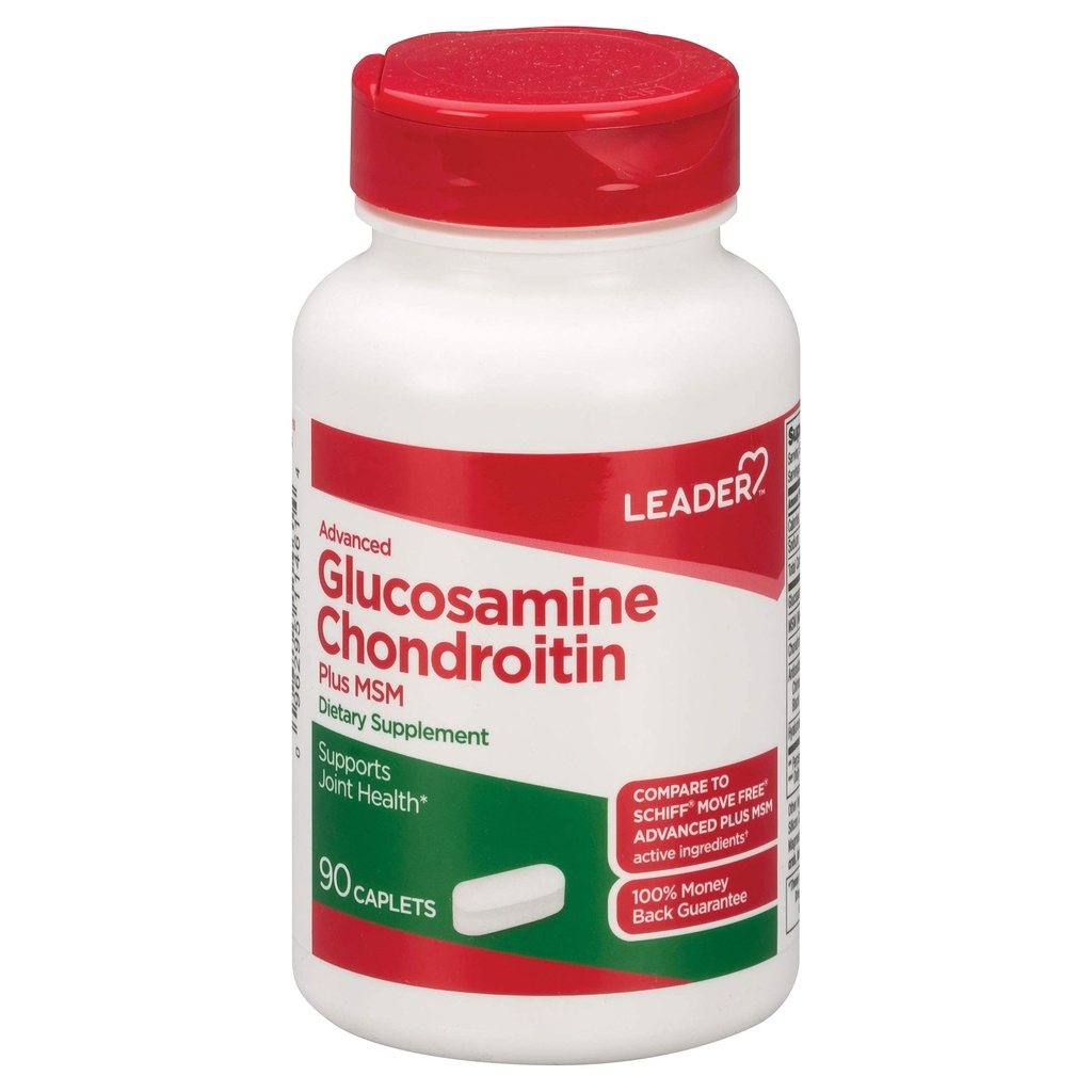 领先者 Glucosamine Chondroitin + MSM, 饮食补充, 与 Schiff 移动自由高级 + MSM 活动成份 90 Caplets 相比