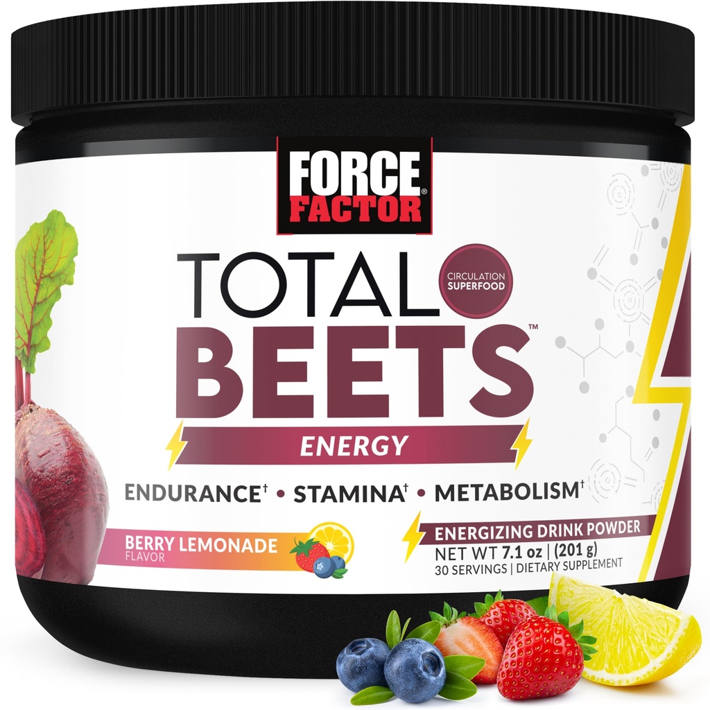 FORCE FACTOR 总 Beet Beet Root Powder with Energy, NO3-T®硝酸盐支持环流,血压,血流,和Stamina - +绿色茶提取. 超级食品补编,服务30人