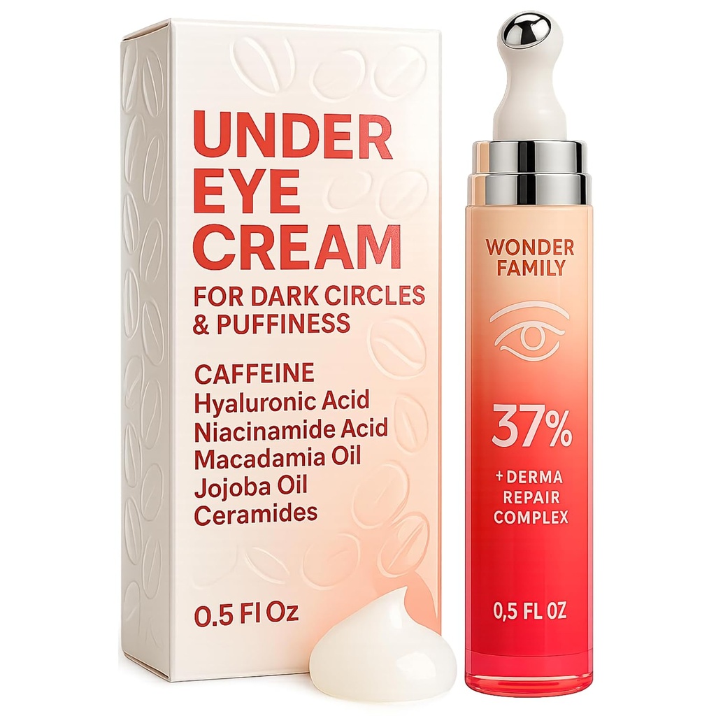 水牛眼下咖啡因(Cafeine Under Eye Cream for Puffness and Backs Under Eyes) - 为水牛眼和黑圈滚车 女性,男性,Hyaluronic Acid and Niacinamide Seum - 面部水牛眼减少器