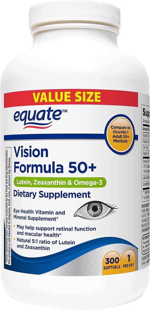 Equate Vision Forum 50+ Lutein, Zeaxanthin & Omega-3, 300 软胶