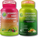 SUPPMENTS STUDIO 抗氧化剂,细胞与免疫支持包 - 妇女日报 多维塔明 50+ 有机超级食品 + Liposomal Glutathione 500mg - Vegan, 非GMO, 清洁标签
