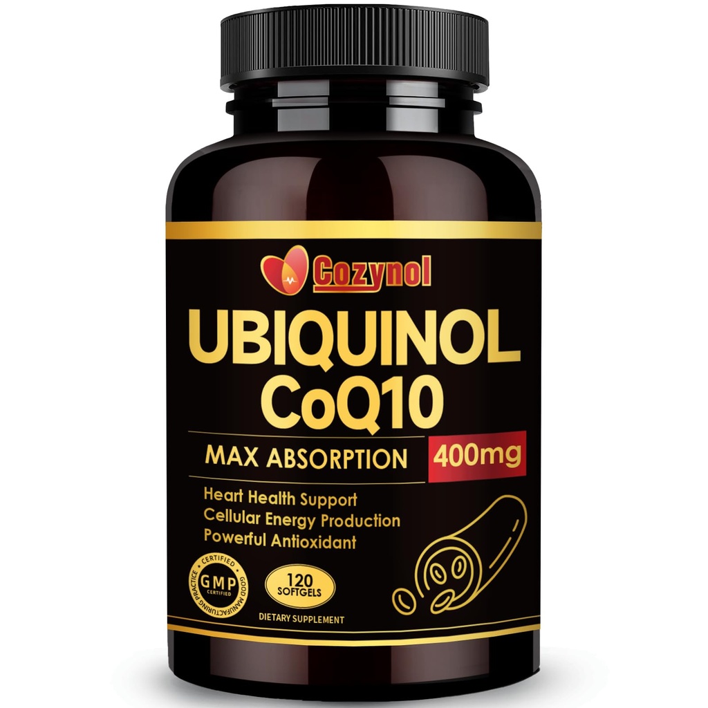 Ubiquinol CoQ10 400mg 软胶,配有维生素E & Omega-3, Max-Absociation Coenzyme Q10, 强抗氧化剂, 支持心脏健康与能量生产, 120 计数, 非GMO