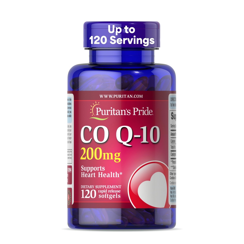 清教徒的荣耀Coenzyme CoQ10 200mg,心脏健康、血压、口腔口腔健康和健康老化支助的饮食补充,120名服务员,快速释放软胶